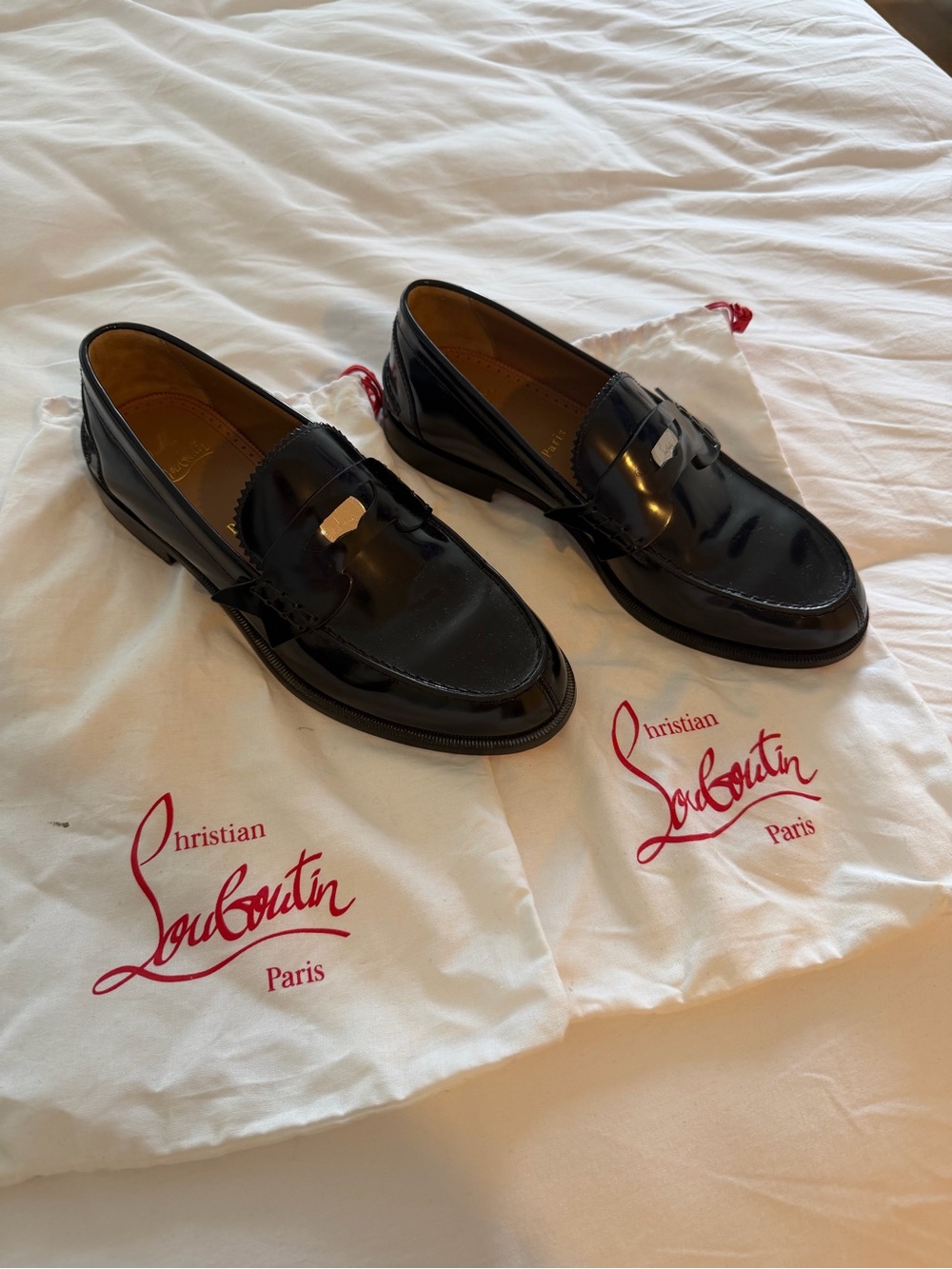 Christian Louboutin Black Patent Leather Penny Loafers